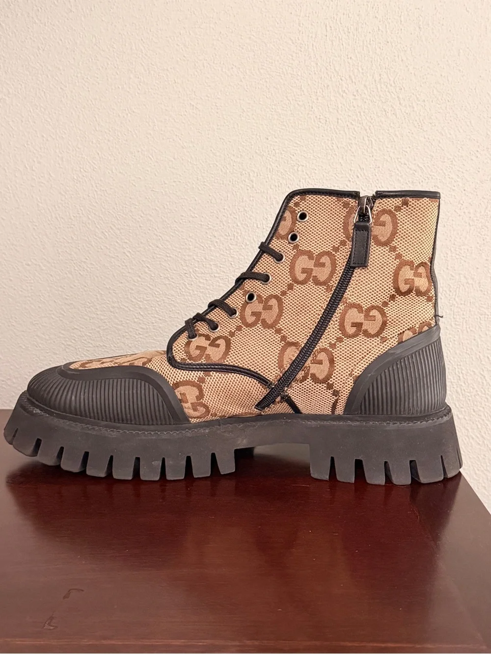 Gucci GG Canvas Combat Boots - Tan/Brown with COA